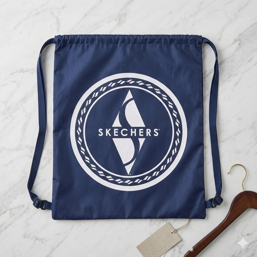 Unisex Skechers Navy Blue and White Drawstring Logo Backpack